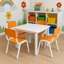 Ver imagem 1 de Conjunto Mesa Branca com 4 Cadeiras Escolares Laranja Infantil