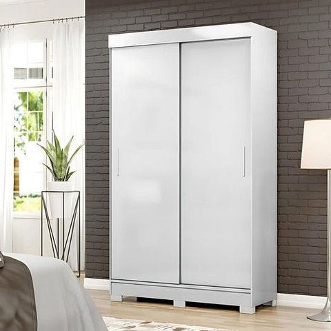 Guarda Roupa Apiuna 2 Portas de Correr com Pés Branco/Bege:Branco