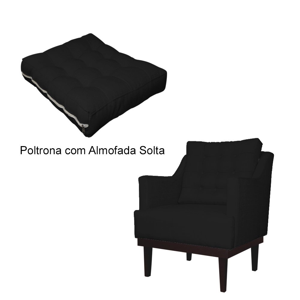 Poltrona Decorativa Juliete Couro Preto Pés Madeira Mz Decor - 2