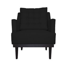 Poltrona Decorativa Juliete Couro Preto Pés Madeira Mz Decor - 1