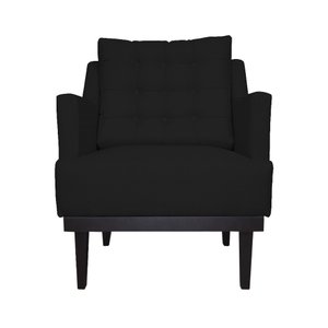 Poltrona Decorativa Juliete Couro Preto Pés Madeira Mz Decor