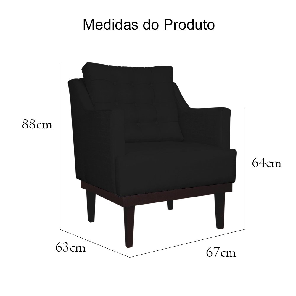 Poltrona Decorativa Juliete Couro Preto Pés Madeira Mz Decor - 4