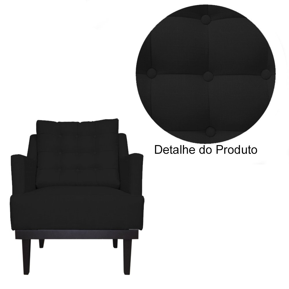 Poltrona Decorativa Juliete Couro Preto Pés Madeira Mz Decor - 3