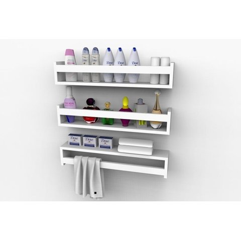 Prateleira Nicho Banheiro Cosméticos Perfume 60cm 3 Peças