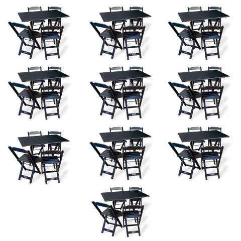 Kit De 10 Conjuntos De Mesa Dobrável 70x110 Com 4 Cadeiras Preto Cor: Preto