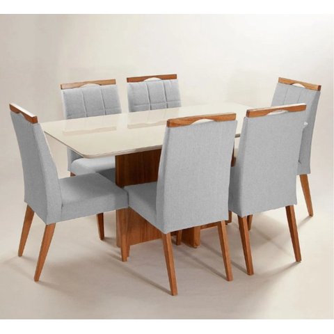 Mesa de jantar + 6 cadeiras Roma tampo Atenas 180 cm Gris