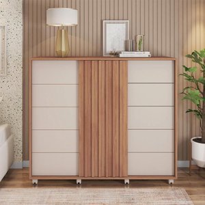 Cômoda Grande 2 Portas 5 Gavetas Marrom Pegasus Caemmun