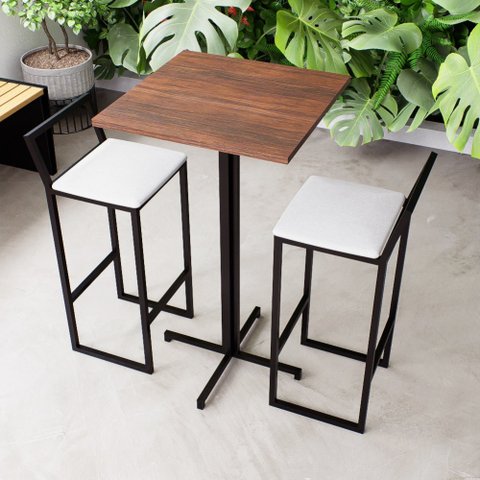 Conjunto Mesa Alta Bar Bistrô Quadrada Imbuia 2 Banquetas Confort Estofado Don Castro