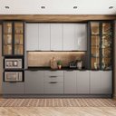 Ver imagem 1 de Cozinha Telasul Lumina 6 Peças com Paneleiro para Forno e Micro com Vidro Fumê e Iluminação Cinza