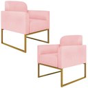 Ver imagem 1 de Kit 2 Poltronas Decorativas Isabella Base Industrial Suede Rosa Bebê/Dourado Gran Belo