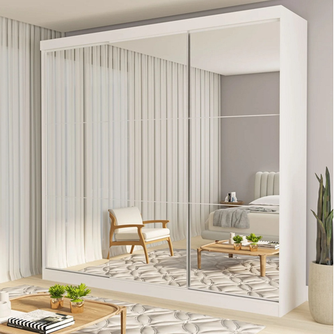 Guarda Roupa Casal Texas Luxo 205,9 3 Portas com Espelho 4 Gavetas Branco