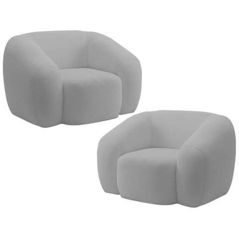 Kit 02 Poltronas Decorativa Orgânica para Sala Living Emery M05 Bouclê Cinza - Lyam Decor