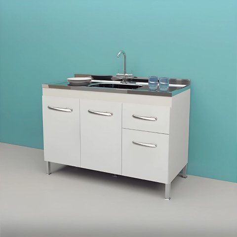 Gabinete de Cozinha 3 Porta e 1 Porta Armário 114cm Multiuso: Branco