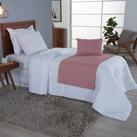 Kit 3 Peças Peseira de Cama Solteiro Comfort com Almofada Cheia Microfibra (Rosa)