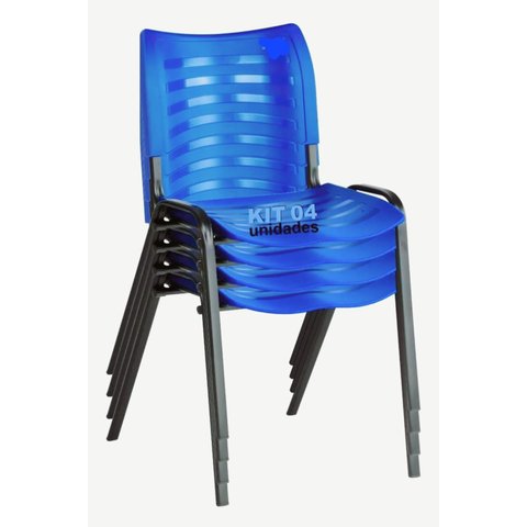 Kit 4 Cadeira Prisma Iso Fixa para Igreja Recepção Sala de Espera Azul
