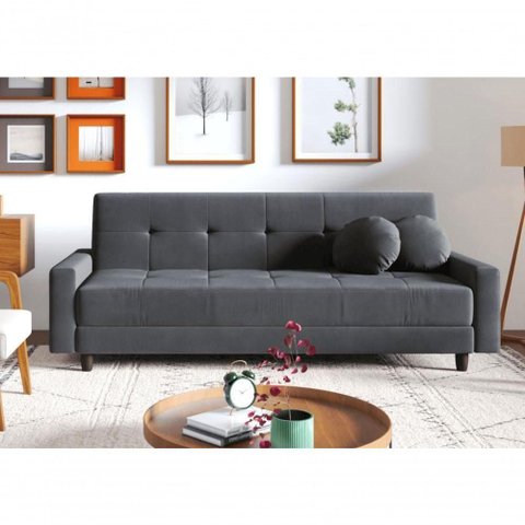 Sofá Cama Oslo 4 Lugares Reclinável 204cm Grafite Suede Cia Lar