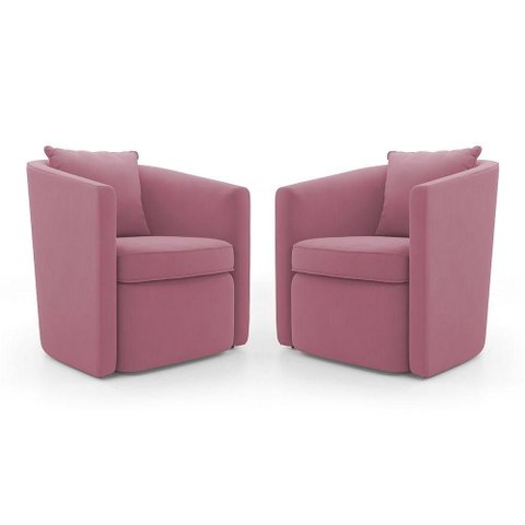 Kit 02 Poltronas Decorativas Sala de Estar Aimê Suede Rosa - Desk Design