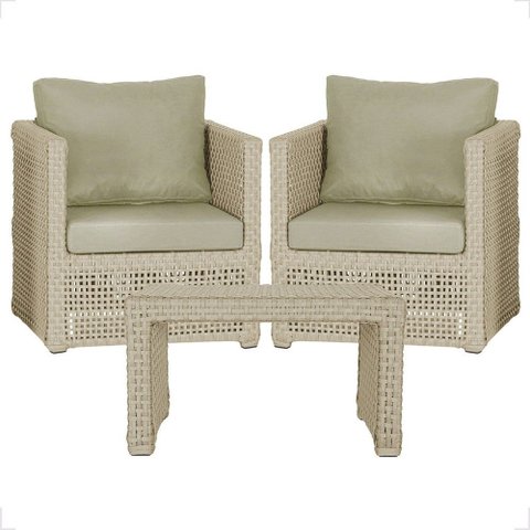 Mesa Centro e 2 Poltronas Madri Corda Náutica Estofado 7 Trama Original