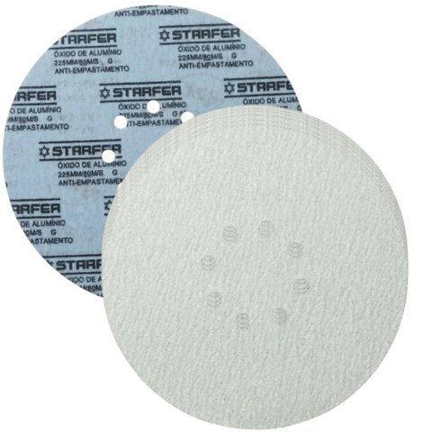 Kit 50 Disco de Lixa Branco com Velcro Starfer 225mm Grão 180 para Lixadeira