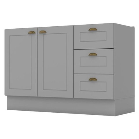 Balcao Pia 2 Portas 3 Gavetas 120 Cm C353 Americana Cinza Henn