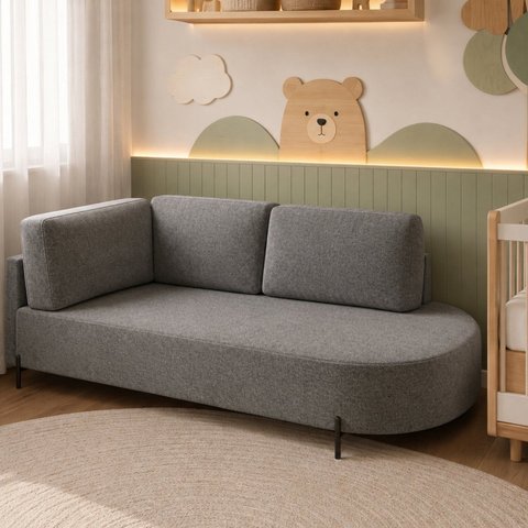 Sofá Cama Babá Orgânica Braço Lado Esquerdo Linho Cinza
