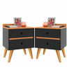 Kit 2 Mesas De Cabeceira Retrô Pés Palito Em Madeira Maciça 2 Gavetas Madero Pix - Preto Com Nature - 1