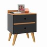 Kit 2 Mesas De Cabeceira Retrô Pés Palito Em Madeira Maciça 2 Gavetas Madero Pix - Preto Com Nature - 2