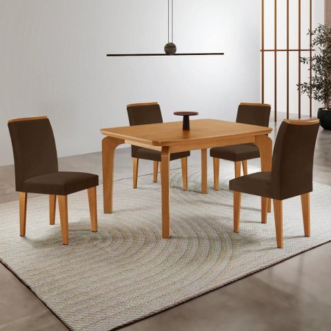 Conjunto Mesa de Jantar 120cm com 4 Cadeiras Estofadas Multimóveis Crrft-CON044 Madeirado/Marrom