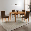 Ver imagem 1 de Conjunto Mesa de Jantar 120cm com 4 Cadeiras Estofadas Multimóveis Crrft-CON044 Madeirado/Marrom