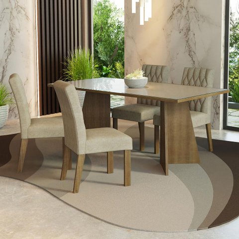 Conjunto Sala de Jantar Mesa Tampo de Vidro 4 Cadeiras Rustic/crema/imperial Harper Madesa