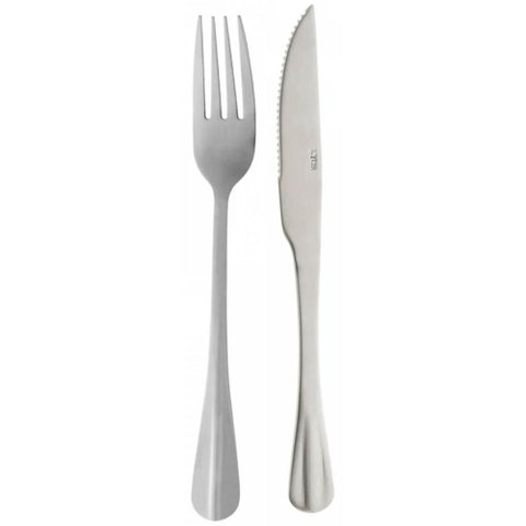 Jogo 12 Talheres Faqueiro Faca Churrasco Aço Inox Positano Garfo Mesa Posta Refeições Lyor