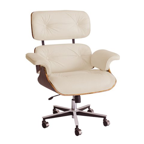 Poltrona Charles Eames Office Couro Sintético Linha Premium Design Clássico Escritório - Off-White