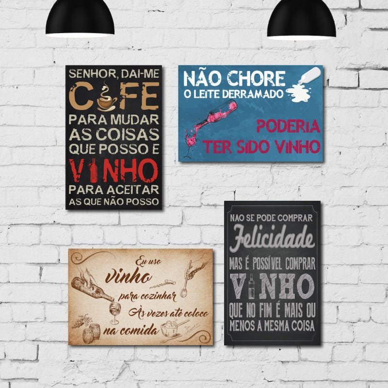 Kit de Placas Adesivadas Frases - Vinho - 4