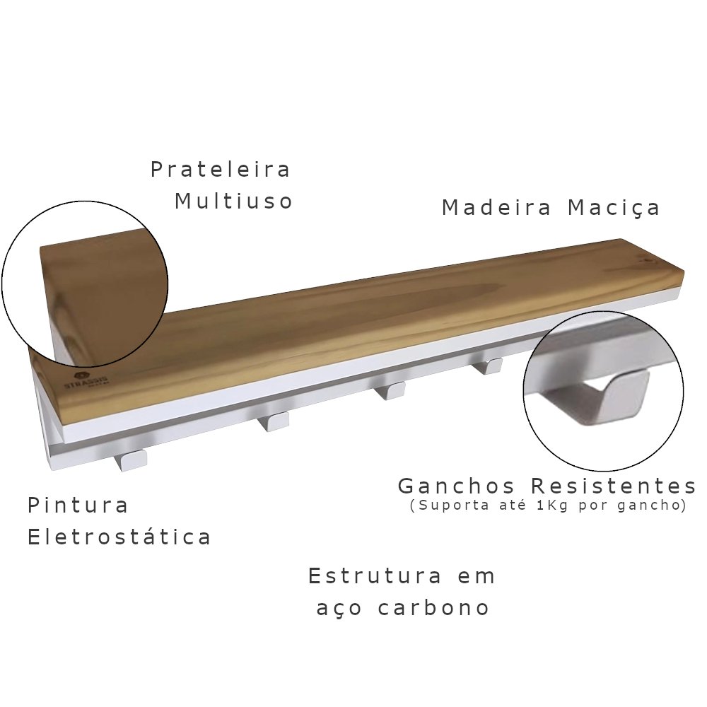 Cabideiro Strassis Design Sd-5004 Branco - 6