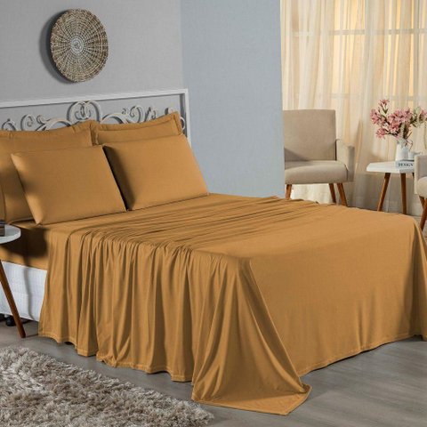 Jogo de Cama Casal Viúva Nobre 4 Peças Malha 100% Algodão - Cobre