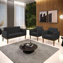 Ver imagem 5 de Sofá Namoradeira com 2 Poltronas Base de Madeira Fixa Castanho Marisa Corino D03 - D?rossi Cor