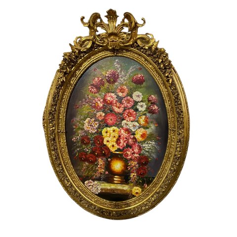 Quadro Decorativo Clássico com Moldura Entalhada e Óleo sobre Tela 121x97x8cm