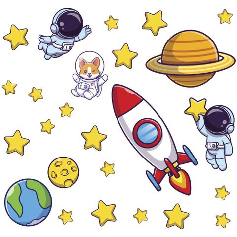 Adesivo Astronauta Foguete Estrelas de Parede Decorativo