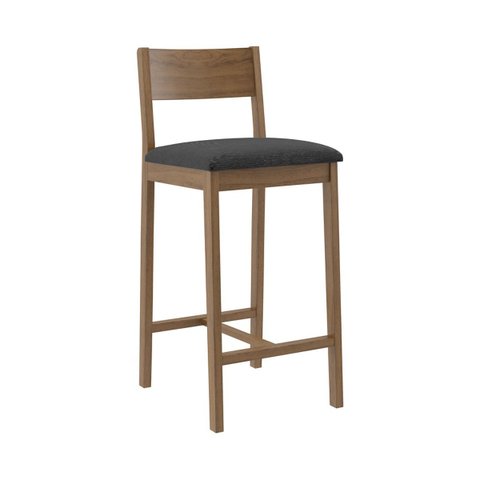 Banqueta Madeira Nogueira Maciça tecido Cinza Escuro Modelo Manu Altura 70cm Poltronas do Sul