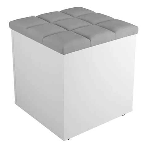 Puff Baú Banqueta Organizador P/ Sala e Quarto - Cinza