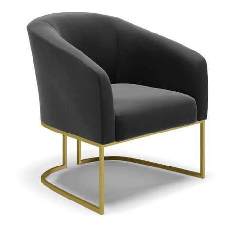 Cadeira Sala de Jantar Base Industrial Dourado Stella Suede D03 - D'Rossi Cor Preto