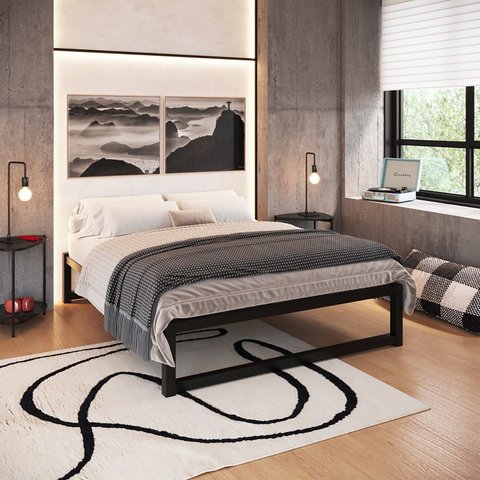 Cama de Casal Turca para Colchão Box em Ferro Yescasa Preto