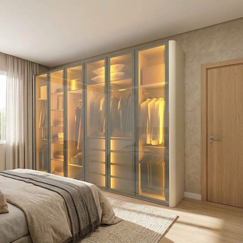 Guarda Roupa Casal 6 Portas 4 Gavetas 250cm com LED