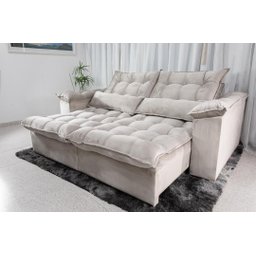 Sofá Retrátil e Reclinável Ipanema 1,50m em Tecido Veludo C/pillow Nos Braços - Montagem Inclusa:beg - 1