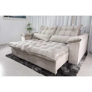 Sofá Retrátil e Reclinável Ipanema 1,50m em Tecido Veludo C/pillow Nos Braços - Montagem Inclusa:beg