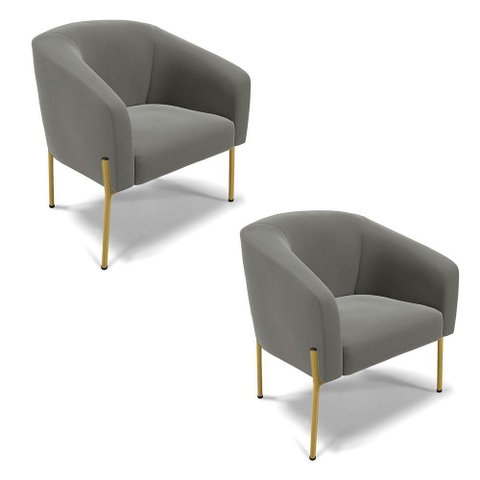 Cadeira Sala de Jantar Pé de Ferro Dourado Kit 2 Stella Suede D03 - D\'rossi Cor Grafite