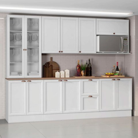 Composição Cozinha Olívia com Cristaleira 5 Peças 12 Portas com Tampo Poliman Móveis