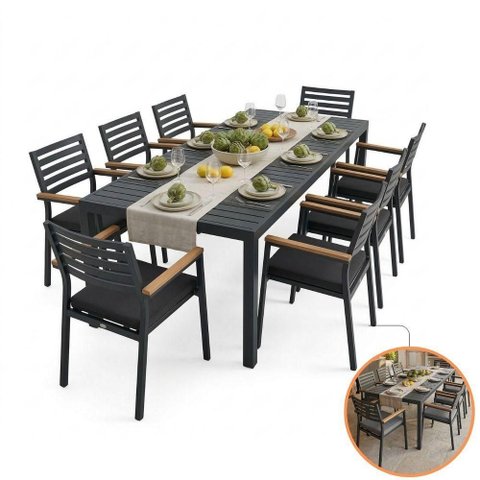 Conjunto para Jantar 8 Lugares Torino Mesa e Poltronas Alumínio Pintura Eletrostática Tecido