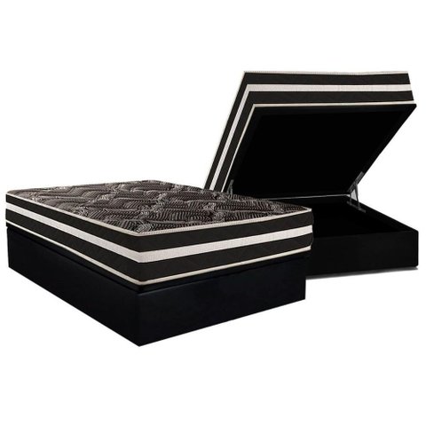 Conjunto Box Baú Casal Colchão Espuma Paropas D28 - Master Ag80 Black Double Face 25 + Base Crc
