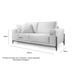 Sofá 4 Lugares Fixo Living Bellagio Linho Bege Claro 2,5m - 3